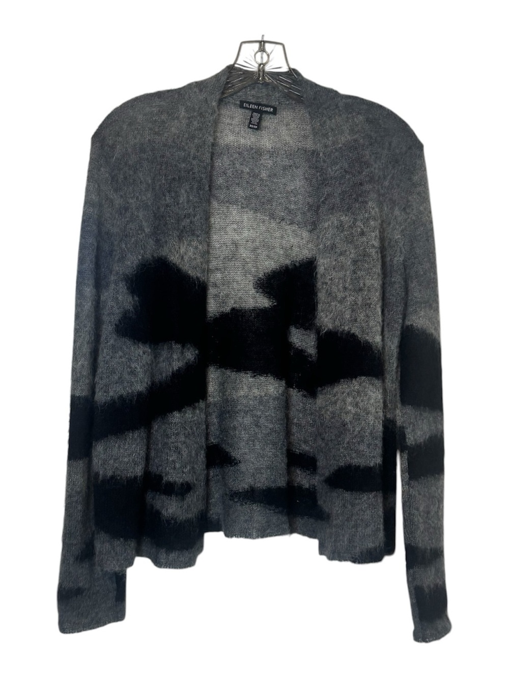 Eileen Fisher Mohair Alpaca Blend Abstract Print Open Front Cardigan Sweater